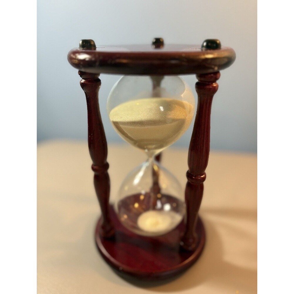 Vintage Cherry Wood Hourglass With Blown Glass And White Sand